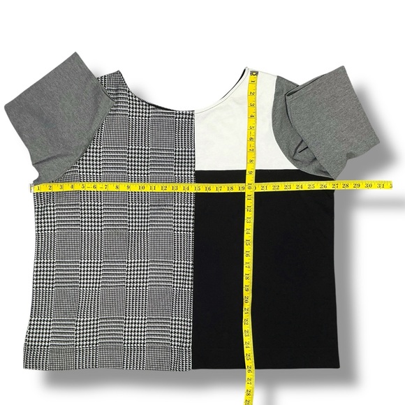 Lane Bryant Top Black White Color Block Houndstooth Blouse 3/4 sleeve 22/24 - Picture 5 of 16